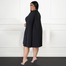 Plus Size Solid Pleated Big Swing Mini Dress NNWF-7638