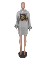 Casual Printed Hooded Sweatshirt Dress NLF-8098