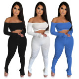 Sexy Rib One Shouler High Waist Two Piece Pant Set ME-8214