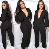 Sexy Solid Deep V Neck Tight Jumpsuit AIL-224