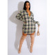 Casual Lapel Plush Plaid Shirt Dress BN-9400