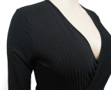 Plus Size Cross V Neck Tie-Up Long Dress NNWF-7703