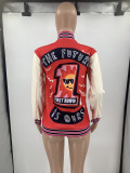 Plus Size Fashion Print Rib Patchwork Baseball  Jackets JRF-3713