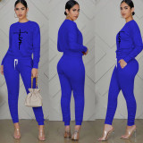 Fashion Print Long Sleeve Ruched Pant Two Piece Set TE-2064