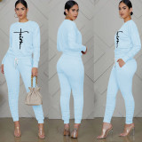 Fashion Print Long Sleeve Ruched Pant Two Piece Set TE-2064