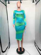 Fashion Print Long Sleeve Drawstring Midi Dress GDNY-2201