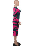 Fashion Print Long Sleeve Slim Midi Dress XHXF-323