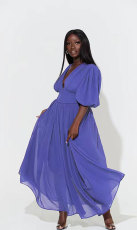 Fashion Half Sleeve Slim-Waist Chiffon Dress XHXF-322