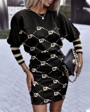 Plus Size Fashion Print Slim-Waist Mini Dress GSRX-7101