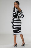 Fashion Print Long Sleeve Slim Midi Dress XHXF-323