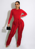 Casual Solid Long Sleeve Bodysuit+Tassel Lace Pants Sports Suits AIL-223