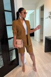 Fashion Solid Long Sleeve Blazer And Shorts Two Piece Set AIL-205