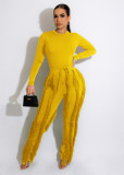 Casual Solid Long Sleeve Bodysuit+Tassel Lace Pants Sports Suits AIL-223