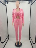 Solid Color Tank Top Zip Hooded Coat And Pants Three Piece Set YIM-277