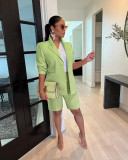Fashion Solid Long Sleeve Blazer And Shorts Two Piece Set AIL-205