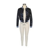 Fashion PU Leather Long Sleeve Baseball Jacket AIL-226