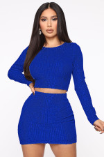 Fashion Sequin Long Sleeve Tops And Skirts 2 Piece Set ME-8213