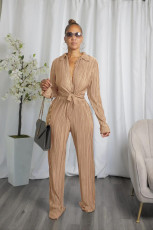 Casual Long Sleeve Cardigan And Straight Pant Suit YH-5278