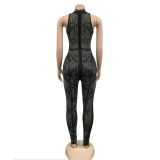 Hot Drilling Mesh See-Through Sleeveless Jumpsuit BY-6017