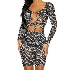 Sexy Print Lace up Hollow Out Dress GKLK-D186287W 