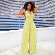 Sexy Solid Halter Neck Backless Jumpsuit YAOF-90009
