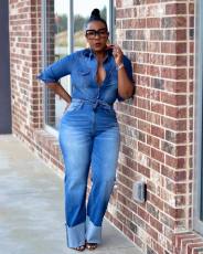 Plus Size Fashion Washed Jeans+Denim Coat Suits OD-8513