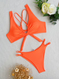 Sexy Solid Bikini  Cross Hollow Out Two Piece Swimsuit SCASF-6496