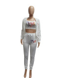PINK Letter Print Vest+Hooded Sweatshirt+Pants 3 Piece Set YMEF-5081