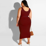 Plus Size Solid Color Tight Tank Top And Skirts Two Piece Set OSIF-19316