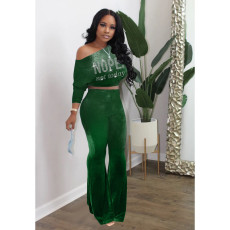Casual Long Sleeve Bat Top And Flare Pant 2 Piece Set XYMF-88119