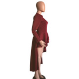 Plus Size Fashion Solid Ruffle Dress XMY-9044