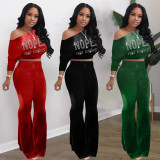 Casual Long Sleeve Bat Top And Flare Pant 2 Piece Set XYMF-88119