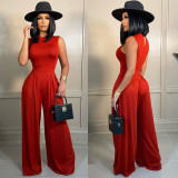 Fashion Solid Color Sleeveless Bodysuits+Wide Leg Pants Suit SHD-9399