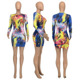 Fashion Print Long Sleeve Mini Dress GLF-10113
