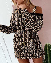 Plus Size Fashion Print Long Sleeve Mini Dress GSRX-7111