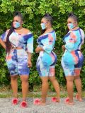 Plus Size Tie Dyed V-neck Shorts Suit (including mask) OSM2-4115