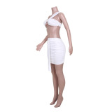 Solid Color Ruched One Shoulder Top And Skirt Two Piece Set JZHF-8028