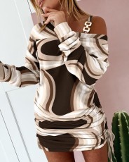 Plus Size Fashion Print Long Sleeve Mini Dress GSRX-7111