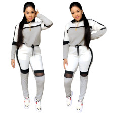 Plus Size Casual Mesh Splicing Hooded And Pants Two Piece Set YIS-B728