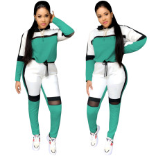 Plus Size Casual Mesh Splicing Hooded And Pants Two Piece Set YIS-B728