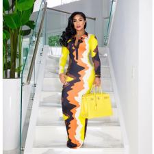 Fashion Printed Long Sleeve Maxi Dress OD-8515