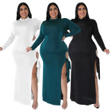 Plus Size Sexy Split Lace Up Long Sleeve Maxi Dress NNWF-7687