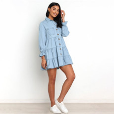 Casual Loose Single Breasted Lapel Long Sleeve Denim Dress SSNF-2021906
