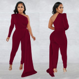 Fashion Solid One Shoulder Long Sleeve Jumpsuit BY-6068