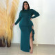 Plus Size Sexy Split Lace Up Long Sleeve Maxi Dress NNWF-7687