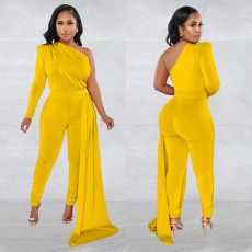 Fashion Solid One Shoulder Long Sleeve Jumpsuit BY-6068