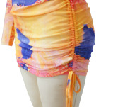 Tie Dye Printed Round Neck Drawstring Dress YF-9986