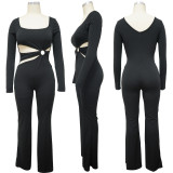 Solid Color Hollow Long Sleeeve Jumpsuit YF-9985
