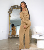 Fashion Solid Holes Long Sleeve Pant Two Piece Set QY-5280