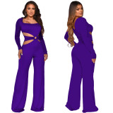 Solid Color Hollow Long Sleeeve Jumpsuit YF-9985